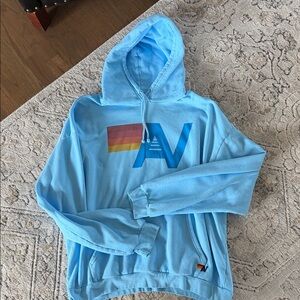 Aviator Nation Blue Hoodie with Rainbow Logo, EUC